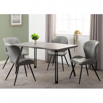 Quebec Wave Rectangular Dining Table With 4 Chairs, Grey Concrete Effect
