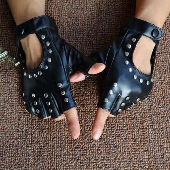 Women’s Black Fingerless Driving Gloves with Rivets