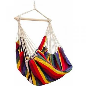 Poltrona Sospesa XXL per 2 Persone 150kg in Cotone 185x130cm con Perno Girevole 360° Righe Arcobaleno Scuro
