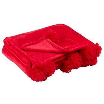 Fuchsia Pompon Plaid 130×170 cm en polyester – J‑Line