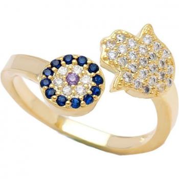 Hamsa Evil Eye Wedding Ring – Adjustable Silver/Gold