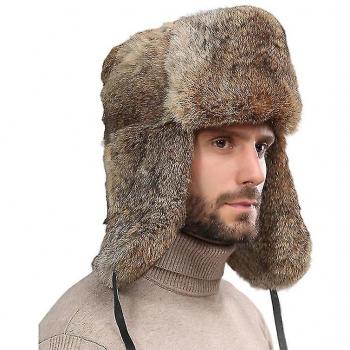Casquette d'Hiver en Fourrure de Lapin Russe pour Hommes