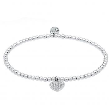 Herz Kugel Armband 925 Sterling Silber mit Zirkonia Kristallen