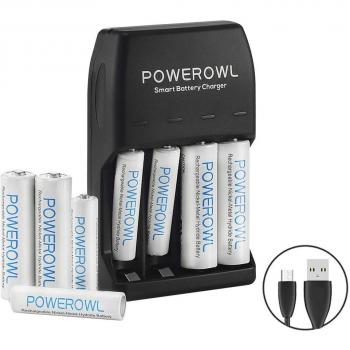 PowerOWL Set di 4 batterie AA 2100 mAh ricaricabili con USB