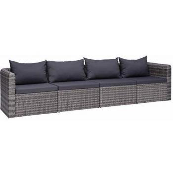 Gartenmöbel-Set 4-tlg. Grau Poly Rattan mit Kissen