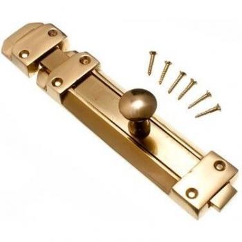 Secure Tower Bolt Slide Door Lock 200mm Polished Brass with Screws