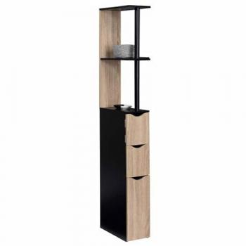 Scaffale per bagno in legno bianco con 3 ante, nero e faggio, Willy