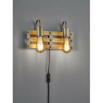 Rustikales Trio-Wandlicht aus Naturholz – Khan Antik Nickel, 35 cm