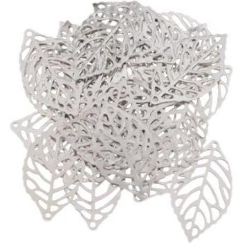 100Pcs Leaf Shaped Filigree Connectors for DIY Projects, 24x14mm, 2 Colors