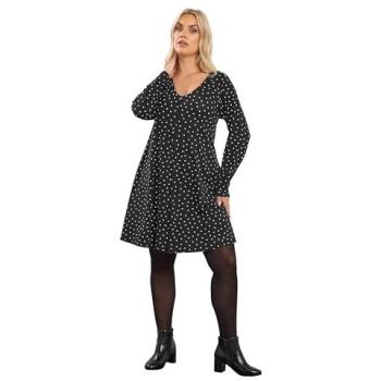 Elegant Black Polka Dot Pleated Dress, Women's 34‑36