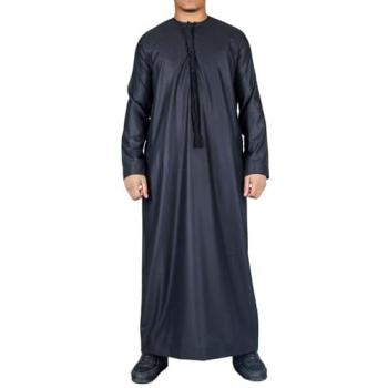 Eid Collection Black Thobe – Slim Cut with Tassels, XL Size