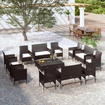 VidaXL Black Poly Rattan Outdoor Lounge Set with Cushions