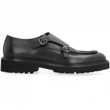 Professional Double-Buckle Leather Shoes – Doucal Black, 10 US