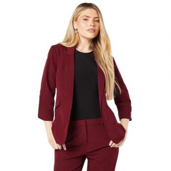 Women’s Burgundy Ruched Sleeve Suit Blazer – 8 Uk