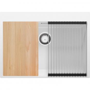 Évier Cuisine Oslo 70cm – Lavabo 1 bac, Kit Vidage & Égouttoir enroulable