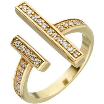 JOBO Damenring offen 925 Sterling Silber goldplattiert 30 Zirkonia Größe 56
