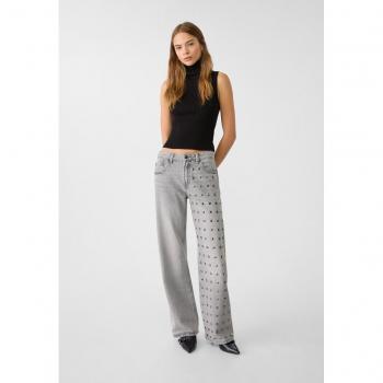 Stradivarius Nieten-Denim Jeans Schwarz 34