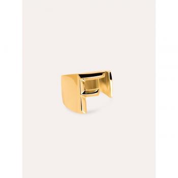 Anillo Signet Singularu con Letra F – Latón y Acabado Dorado