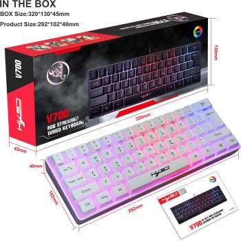 Teclado para juegos RGB 61 teclas con conexión por cable