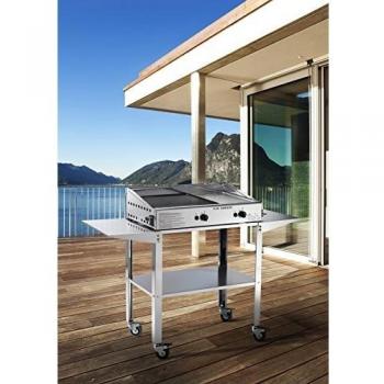 Carrello per plancha in acciaio inox doppio spazioso per gas barbecue e griglia di cottura piatta, grande, 128.5 x 46 x H76 cm