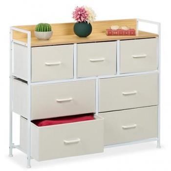 Kommode mit 7 Schubladen, Beige/Weiß, Relaxdays