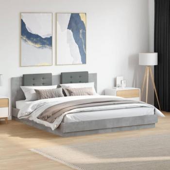 Compact Concrete Grey Bed Frame 200x200 cm – LED Backlit, No Mattress (vidaXL)