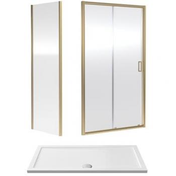 Brushed Brass Framed 6mm Toughened Safety Glass Shower Door Set