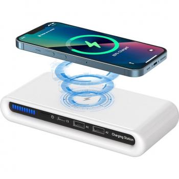 Estación de Carga Rápida Qi 15W con Doble USB
