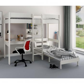 Lüttenhütt Hochbett „ROBIN“ – Kinderbett aus FSC‑zertifiziertem Holz mit Schreibtisch und Regalen