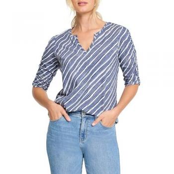 Nic+Zoe Indigo Ruched Stripe Top XS