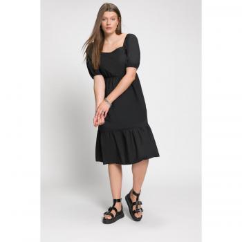 Abito midi con volant, scollatura rettangolare, mezze maniche, Donna, Nero, Taglia: 56/58, Cotone, Studio Untold