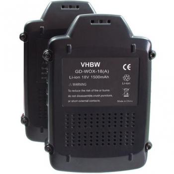 Ensemble de 2 batteries vhbw pour outils Worx RW9161, WG150, WG151, WG151.5, WG151E, WG151E.5, WG152, WG153, WG154 (1500mAh Li-Ion 18V)