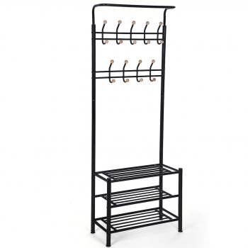 SONGMICS Triple Layer Shoe Rack Coat Stand with 18 Pegs, 68.8 x 35.2 x 187 cm