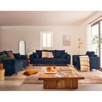 Canapé 2 Places Rune – Velours Bleu (Lisa Design)