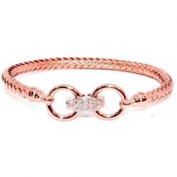Pulsera de Plata Trenzada con Baño de Oro Rosa y Circonitas Blancas
