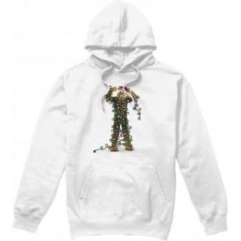 XL White Star‑Wars Chewbacca Holiday Hoodie für Männer – Lichterketten‑Design