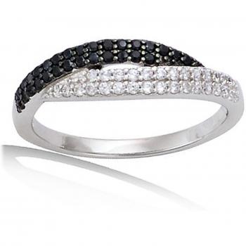 Bague 'Sissi' Argent rhodié 5 mm noir blanc