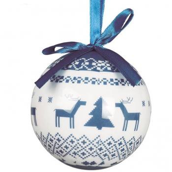 Paquete de 6 adornos para árbol de Navidad con diseño de venado u reno y árbol azul (diámetro 6 centímetros)