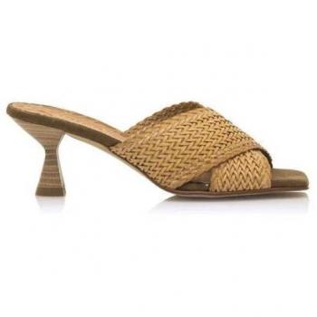 Sandalias de Tacón Cruzadas de Piel Trenzada para Mujer en Color Marrón