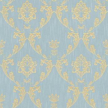 Carta da parati barocca luccicante oro blu verde in tessuto strutturato Profhome 306586