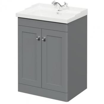 Danbury 600mm Traditional Basin Vanity Unit with 1 Tap Hole and Polished Chrome Handles in Satin Grey MDF