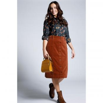 Gonna midi svasata in velluto a costine, Donna, Marrone, Taglia: 56, Cotone