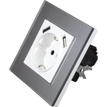 5V 2A Dual USB Wall Socket Charger Grey Acrylic GGF5-01