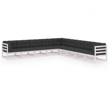 Muebles de Jardín 9Pzas con Cojines Pino Blanco