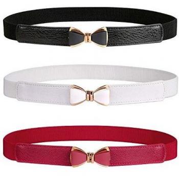 WERFORU Womens Thin Black+White+Red Belt