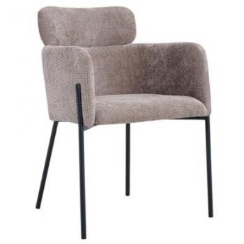 Chaise élégante CAMPBELL – Tissu sable – Accoudoirs – Pieds en métal noir