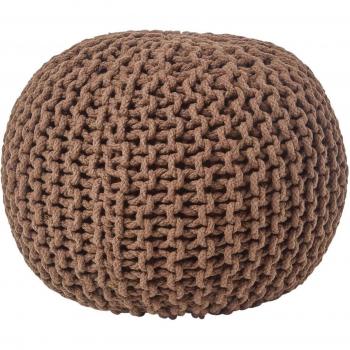 Chocolate Brown Knitted Cotton Pouffe Footstool Round 35 x 40 cm