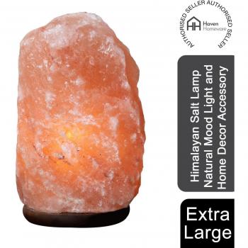 Extra Large Himalayan Crystal Salt Lamp, Wood Base, Pink, Haven