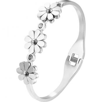 Bracelet en acier inoxydable avec 3 chrysanthèmes en cristal pour femmes