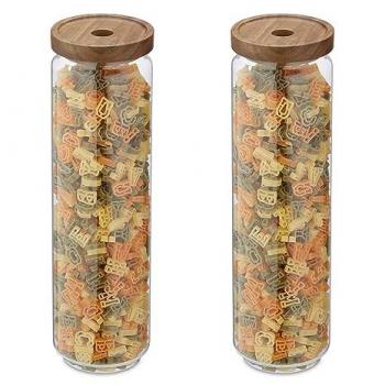 Barattoli in Vetro con Coperchio in Legno, 1500 ml, Set da 2